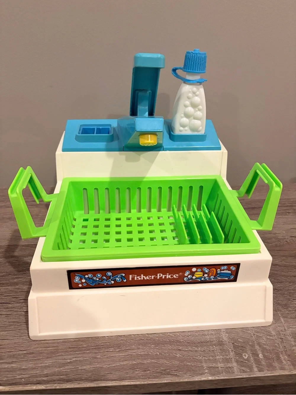1982 Vintage Fisher-Price Green and Blue Play Sink with Dish Rack